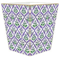WB6423-Lavender Block Print Floral Wastepaper Basket Floral Décor Decoupage Wood Scalloped Top Decorative Wastebasket for Kitchen Bathroom Bedroom Living Room Office Handmade Made in the USA