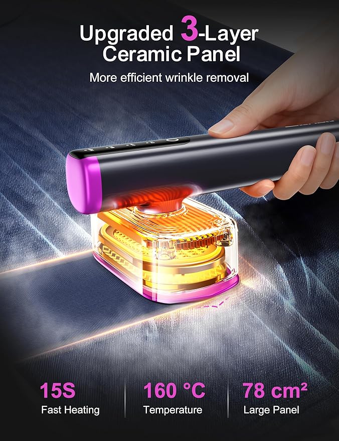 Travel Steamer for Clothes with 2 Water Tanks (180 ml and 100 ml) Fast Heating 24g/min Strong Steam Mini Clothes irons LED Touch Display Dry Ironing 1200W Portable Steamer ＆ Iron 2 In 1 HUISE