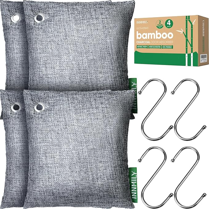 Activated Charcoal Odor Absorber Odor Eliminator for Strong OdorBamboo Charcoal Air Purifying Bags for Home Car Closet Pet Smoke Room Deodorizer (4 x 500g Large Unscented)
