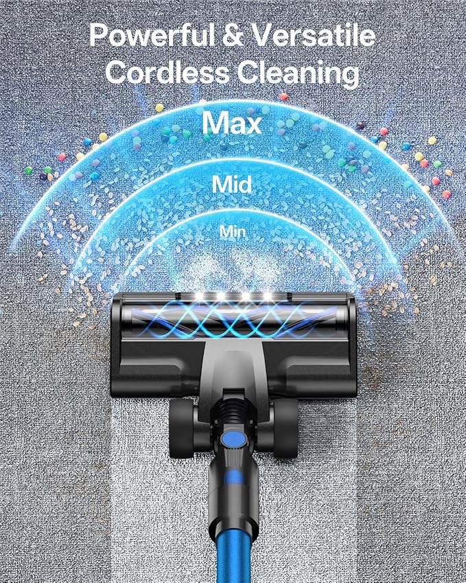 Cordless Vacuum Cleaner 8-in-1 Cordless Stick Vacuum Cleaner with 3 Suction Modes Up to 45mins Runtime Rechargeable Self-Standing Wireless Vacuum Cleaners for Home Pet Hair Carpet Car Hard Floor