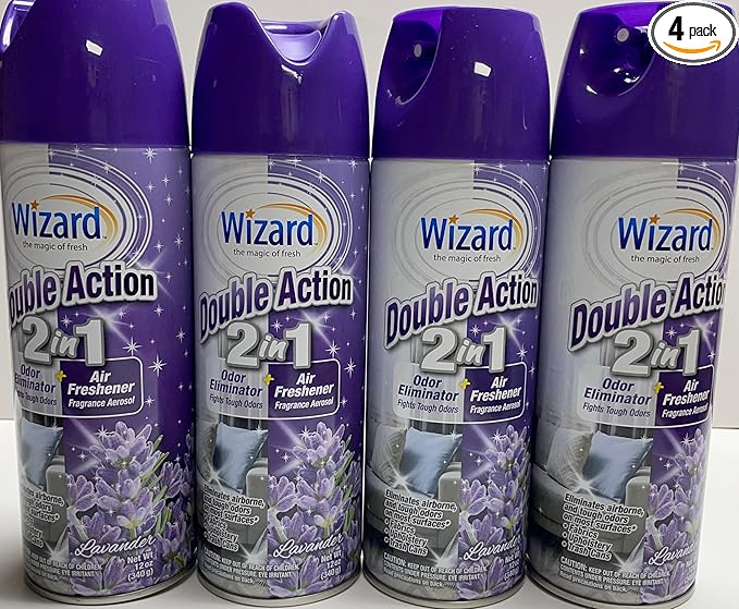 Wizard Double Action Smoke Odor Neutralizer &amp Air Freshener Eliminates Smoke Smell &amp Odors Freshens Air Long-Lasting Scent 4-Pack of 12oz Sprays lavender (pack of 4)