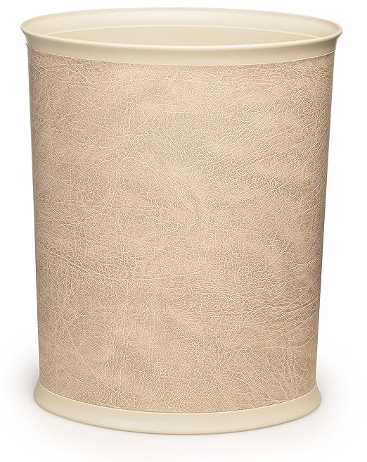 Stephanie Imports Made in USA Faux Beige Leather 5-Gallon Sleek and Stylish Vinyl Waste Basket (10.25” X 12.5”)