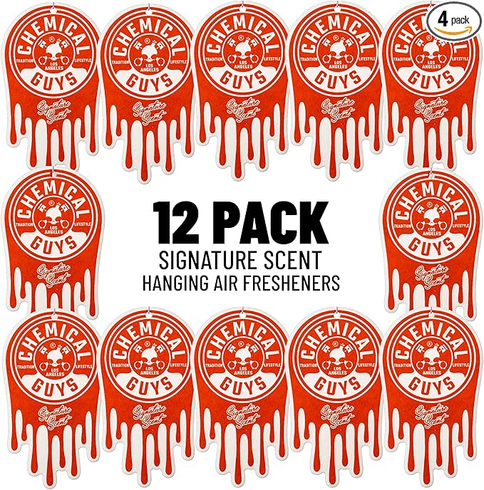 Chemical Guys Car Fresheners Hanging Air Fresheners - Signature Scent for Cars Trucks SUVs RVs Home Office Work Dorm Room &amp More - 12 Pack