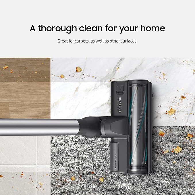 SAMSUNG Jet 75 Complete Cordless Stick Vacuum Cleaner w/ Clean Station Removable Battery Lightweight Powerful Cleaning for Hardwood Floors Carpets Area Rugs VS20T7551P5/AA Silver (Renewed)