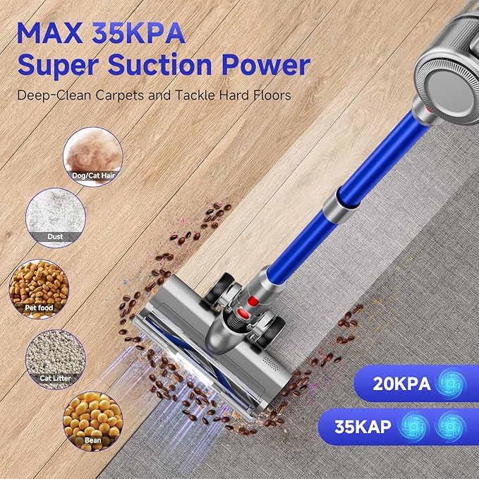 KIKETECH Cordless Vacuum Cleaner Stick Vacuum Cleaners for Home 6 in 1 Lightweight Vacuum for Pet Hair/Carpet/Floor (Blue)
