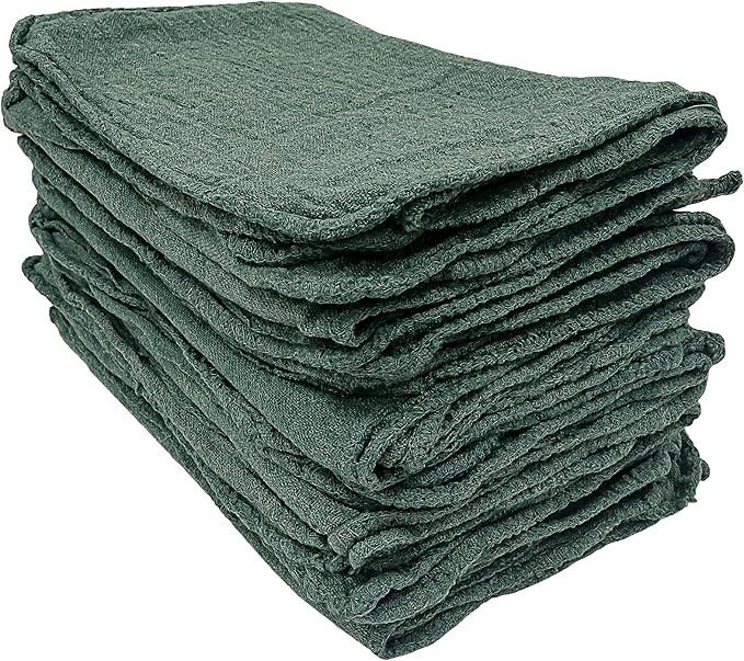 Detailer's Preference Absorbent Cotton Shop Towels Reusable Cleaning Rags for Auto Garage Home Kitchen Industrial Use Wipe Spills Grease Oil Grime Dirt &amp More 11x12 50-Pack Green