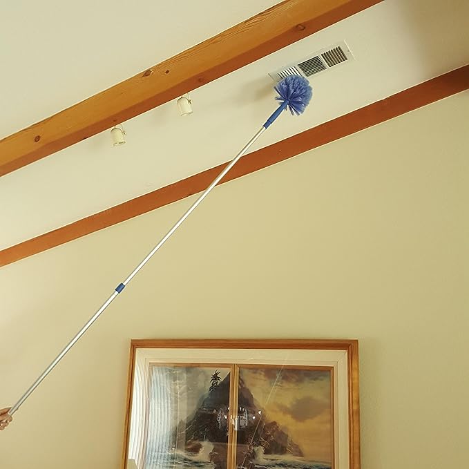 Cobweb Duster Extendable Reach 20 feet Ceiling Fan Duster | 3-Stage Aluminum Telescoping Pole | Medium Stiff Bristles | Long Handle Webster Duster for Cleaning | U.S Duster Co.