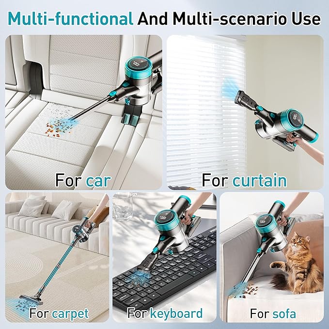 Cordless Stick Vacuum 38KPa 400W for Home Pet Hair Car Hardwood Floor
