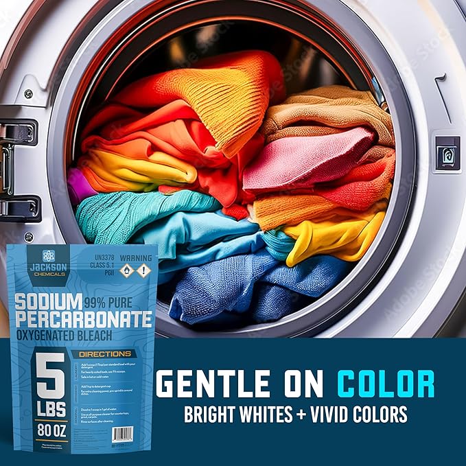 Sodium Percarbonate 5 lb – Chlorine-Free Laundry Booster Eco-Friendly Stain &amp Odor Remover Multipurpose Cleaner - Oxygenated Bleach Powder
