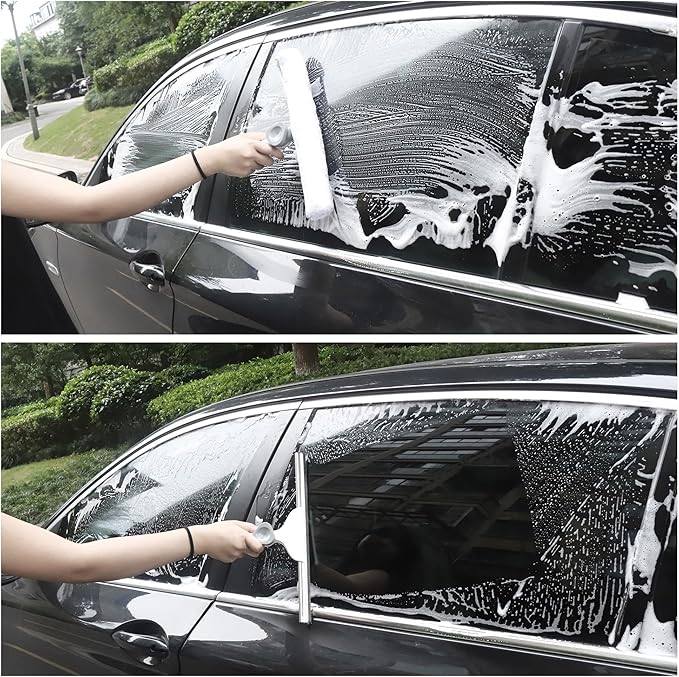 Window Cleaning Squeegee Kit 14 Silicone Blade and Microfiber Scrubber with 54 Aluminum Handle 2-in-1 Rotating Window Cleaner for Glass Doors Shower Mirrors and Home Windows – LJGG (Gray/White)