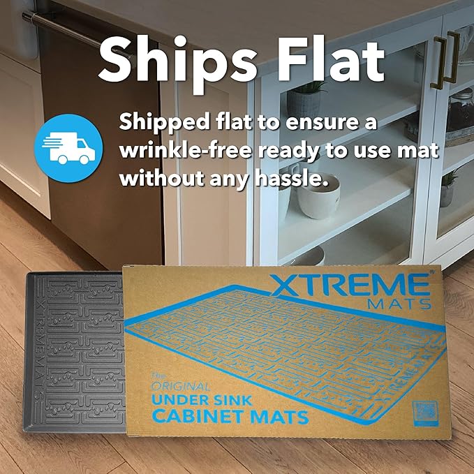 XTREME MATS Waterproof Undersink Mat (Gray 22 1/4 x 19 1/4) Cabinet Base Liner for Bathroom Vanity Cabinets Catches Leaks Prevents Damage Flexible Driptray