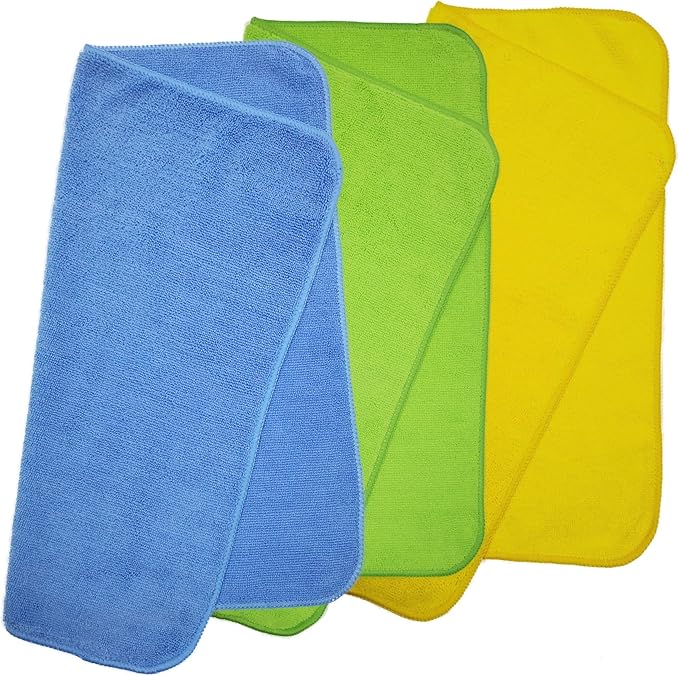 POLYTE Premium Microfiber Cleaning Towel16x16 in 36 Pack (BlueGreenYellow)