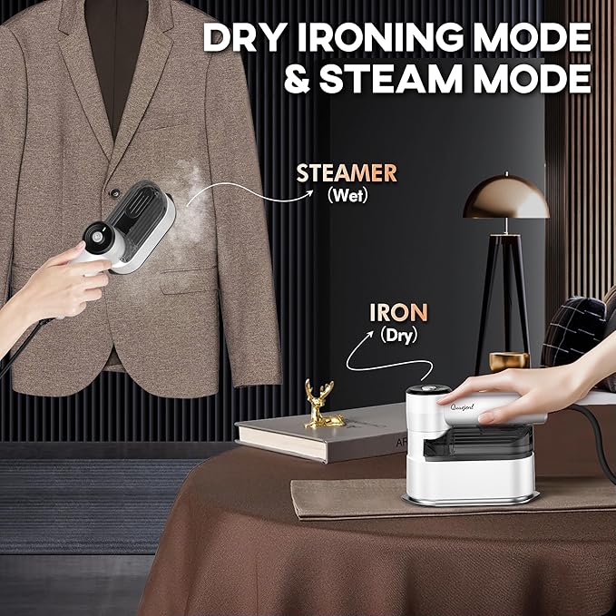 Travel Steamer for Clothes Small Iron - 1000W Portable Steamer &amp Mini Iron10s Fast Heat Handheld Mini Steamer with 8FT Cord Foldable Handle Travel College Dorm &amp Home Essentials (White)
