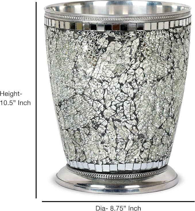 nu steel Iceberg Ice Collection Wastebasket Small Round Vintage Trash Can for Bathroom Bedroom Dorm College Office 8.5 x 8.5 x 10.4 Silver Mosaic Finish