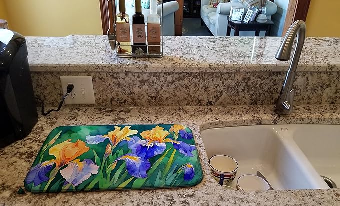 Caroline's Treasures DAC1706DDM Tennessee Iris in Watercolor Dish Drying Mat Absorbent Dish Drying Mat Pad for Kitchen Counter Dish Drainer Mat for Countertop 14 x 21 Multicolor