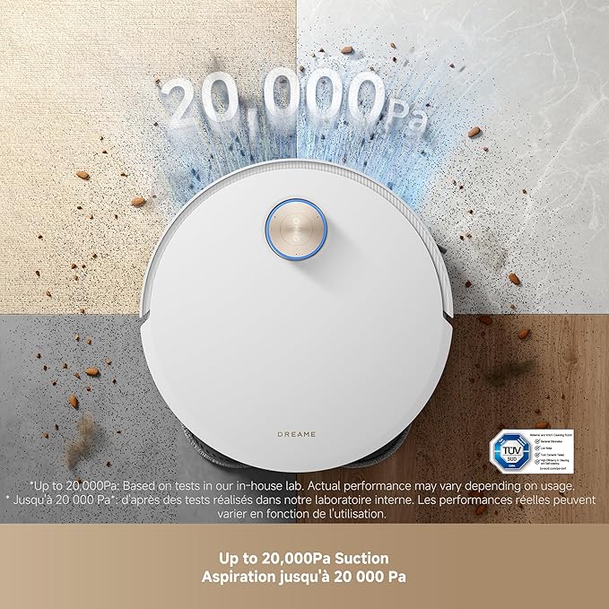 DREAME X50 Ultra Complete Robot Vacuum and Mop with Auto-Empty and Mop Self-Cleaning 20000Pa Suction Obstacle Avoidance and 360° Navigation Corner to Edge Deep Cleaning Detangling Brush (White)