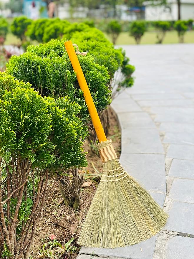 Handmade Whisk Sweeping Orange Broom - Vietnamese Straw Soft Broom - Brooms Decorative 12.2 Width 28.35 Length