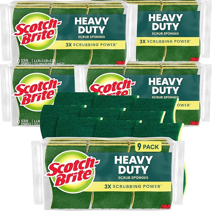 Scotch-Brite Heavy Duty Scrub Sponge 45 Kitchen Sponges Designed for Tough Messes in The Kitchen That Last 3X Longer* Best for Cast Iron Skillets and Outdoor Grills Flexible Durable and Strong