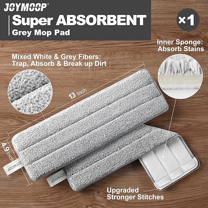 JOYMOOP White Flat Mop &amp Bucket with 1 Microfiber Pad 12 Disposable Toilet Brushes Stainless Steel Toilet Brush and Holder Set Multi-Functional Cleaner for Floors Windows and Toilets
