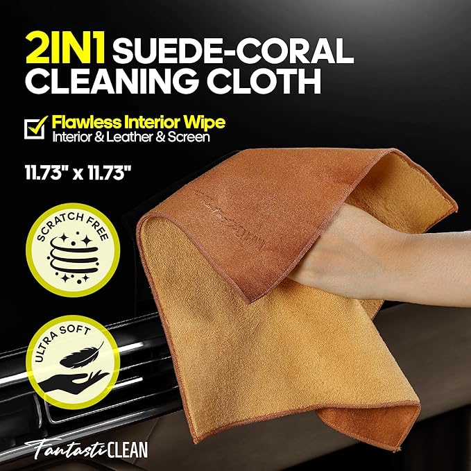 Fantasticlean 9PC Car Detailing KitBoars Hair BrushHorse Hair BristleSuede-Coral ClothCar Dust BrushMicrofiber Towel &amp ApplicatorScratch-Free &amp Ultra-Soft for Leather Seats &amp Interi