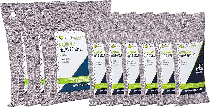 Bamboo Charcoal Bags Odor Absorber (9-Pack) Activated Charcoal Odor Eliminator Bag Natural Freshener Removes Odors and Moisture Odor Eliminator for Home Pets Shoes Closet RV