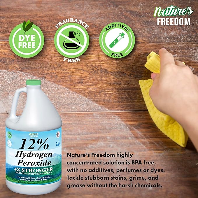 Nature's Freedom 12% Hydrogen Peroxide Food Grade H2O2 and Purified Water Only 2 Gallons Solution