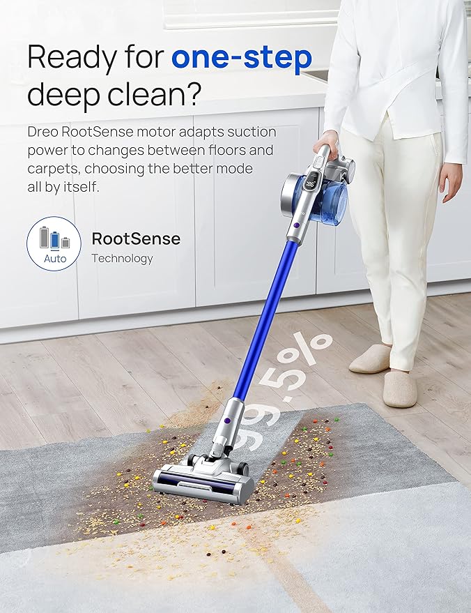 Dreo Cordless Vacuum Cleaner for Home 25kPa 550W Strong Suction 3000mAh Detachable Battery Up to 60 Mins Handheld/Stick Vacuum with Headlights Tools for Car Pet Hair Carpets Hard Floors