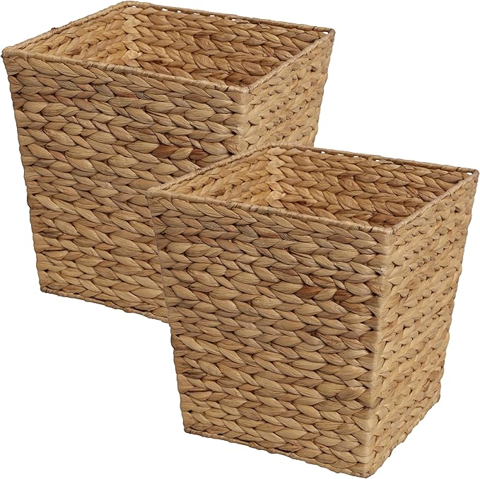 happimess HPM1402A-SET2 Theo Coastal Farmhouse Handwoven Water Hyacinth 4.8-Gallon Tapered Square Wicker Watebasket Natural (Set of 2)