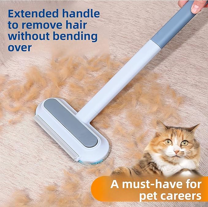 Pet Hair Removal Tool for Dogs &amp Cats (19 Long Brush + Gloves) Electrostatic Reusable Pet Hair Remover Five Finger Magic Brush with Adjustable Handle for Couch Carpet Bedding Clothes