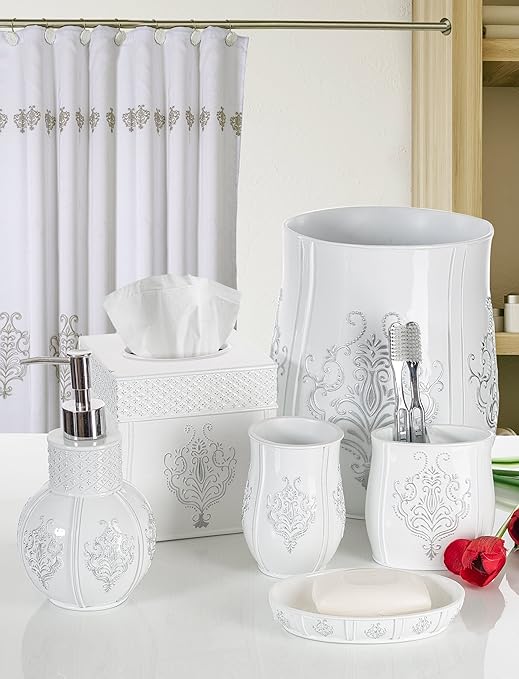 Creative Scents Vintage White Small Bathroom Trash Can 1.58 Gal / 6L Waste Basket for Bathroom - Durable Garbage Can - Space Friendly Waste Bin for Rustic Bedroom or Living Room Décor