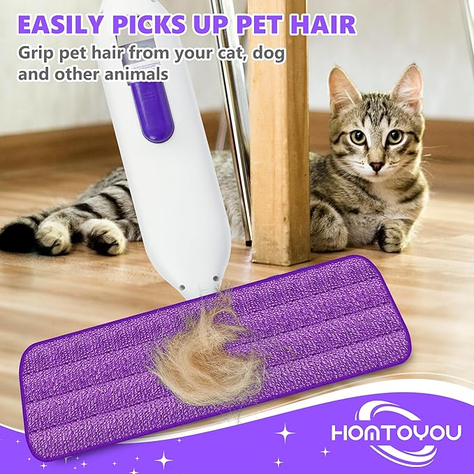HOMTOYOU Spray Mops with 9 Reusable Pads: Wet Mop for Hardwood Tile Wood Laminate Vinyl - Absorbs Pet Hair Dust