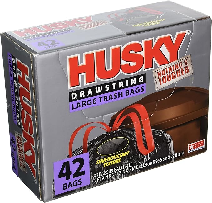 POLY AMERICA HK33DS042B Drawstring Black Garbage Bag  42 Count 33 Gallon