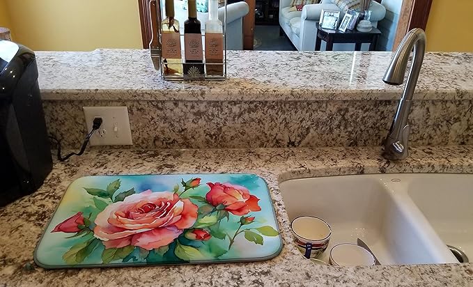 Caroline's Treasures DAC1700DDM Oklahoma Roses in Watercolor Dish Drying Mat Absorbent Dish Drying Mat Pad for Kitchen Counter Dish Drainer Mat for Countertop 14 x 21 Multicolor