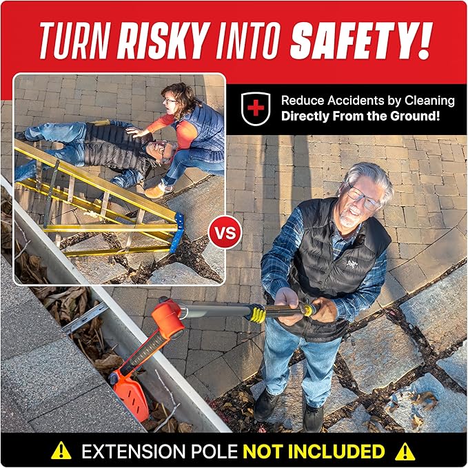 Multi-Angle Gutter Cleaning Tools from the Ground - Gutter Cleaner tool attachment for Threaded Poles - Gutter Scoop &amp Brush for rain gutter cleaning and leaf removal from Gutter Guard