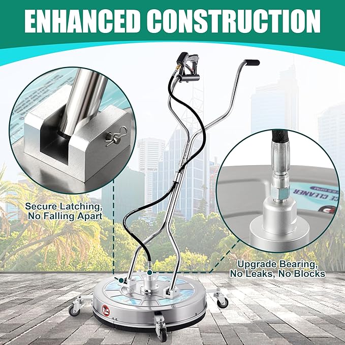 Tool Daily 24 Pressure Washer Surface Cleaner Attachment with Dual Handles Stainless Steel Driveway Cleaner for Power Washer with Wheels Pressure Wash Concrete 4500 PSI