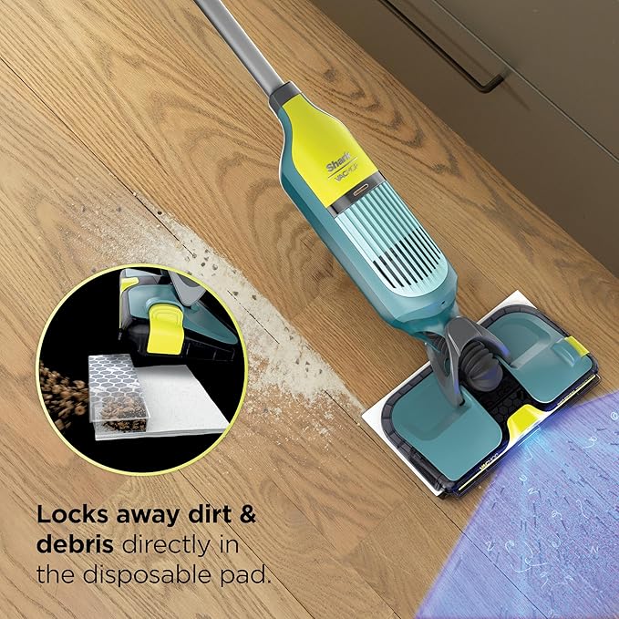 Shark VACMOP Reveal NEW Cordless Hard Floor Cleaner Vacuum &amp Spray Mop Powerful Suction Lightweight Illumination Light Includes 4 Disposable Pads 12oz Pet Multi-Surface Cleaning Solution VM