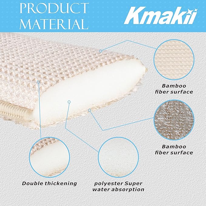 KMAKII Bamboo Kitchen SpongesDish SpongeSuper Absorbent Cleaning Sponges Pack of 12