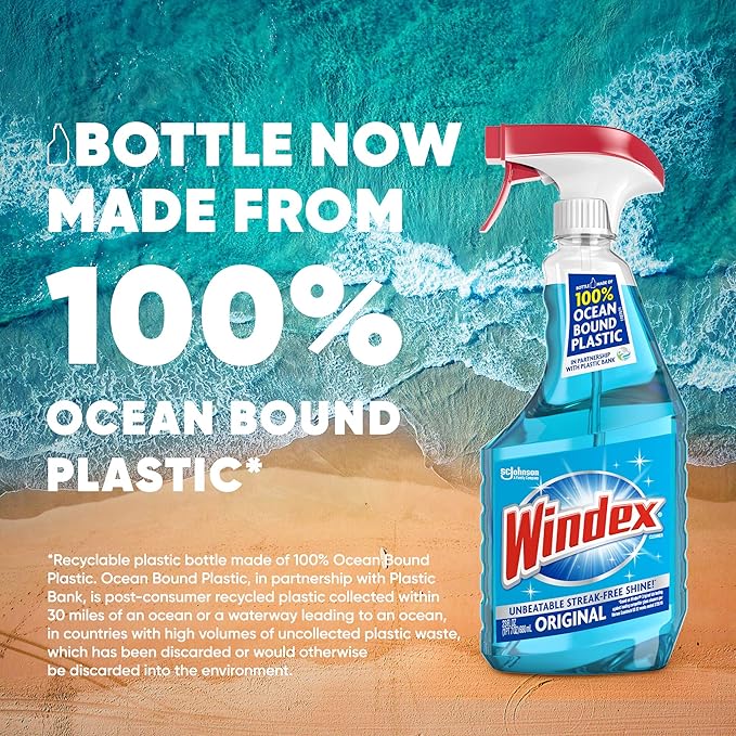 Windex Glass and Window Cleaner Refill Bottle Bottle Made from 100% Recycled Plastic Original Blue 32 Fl Oz (Pack of 12)
