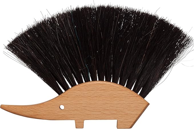REDECKER Hedgehog Table Brush Natural Horsehair Bristles 4-1/2 x 5-1/2 inches Versatile Hand Brush in a Decorative Shape - Horse Hair Brush for Table - Hedgehog Duster - Made in Germany