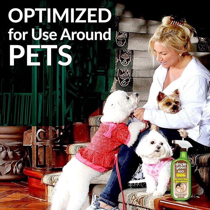 Simple Green Bio Dog Active Stain &amp Odor Remover - Enzyme Cleaner &amp Stain Remover for Carpet Rugs &amp Fabric – eliminates Urine Odor (32 oz Spray &amp 1 gal Refill)