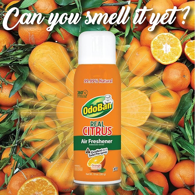OdoBan Aroma Eliminator Set Made in the USA 10 Ounce 360-Degree Continuous Spray Natural Oil Real Citrus Air Freshener and 1 Gallon Multipurpose Disinfectant Cleaning Concentrate Orange Scent