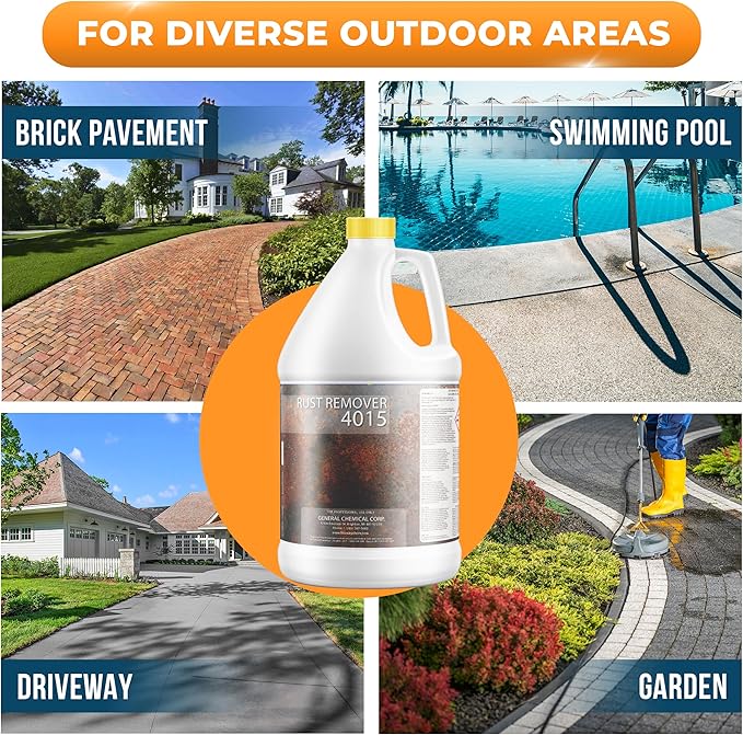 DeckGeneral Rust Remover 4015 All Surface Rust Stain Eliminator Concrete Cleaner Effective Oxidation Clean Up for Driveways Walkways Swimming Pools Brick Pavements and More (1 Gallon)