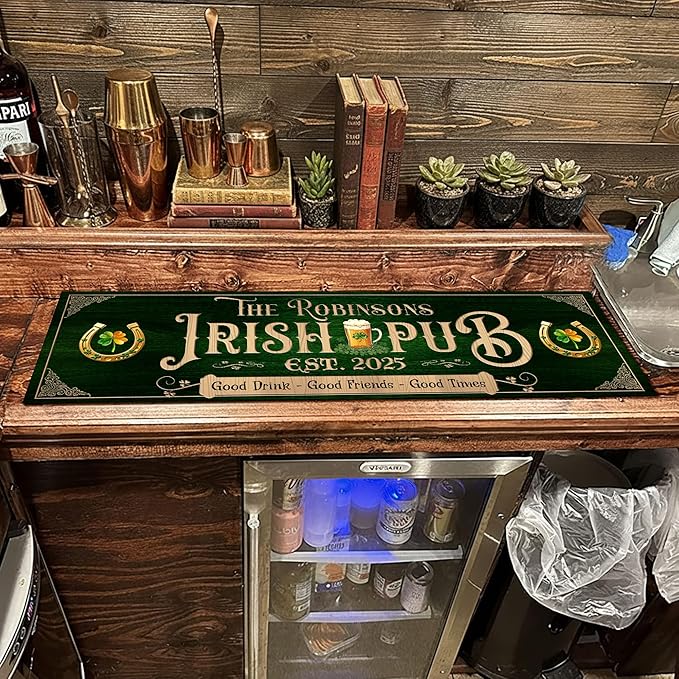 THUYPT Personalized Irish Bar Mat Dish Drying Mat for Irish Pub St Patrick's Day Decor Bar Shamrock Spill Mat Kitchen Counter Accessories Home Bar Decor St Patrick's Day (07)