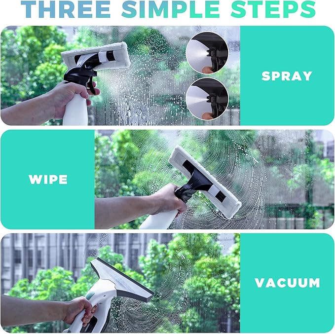 HAUSHOF Electric Window Vacuum Squeegee 11 Vacuum Squeegee Cordless Cleaner Tool Set Window Vac with 300ml Spray Bottle &amp 100ml Water Tank for Mirror Countertop Showers