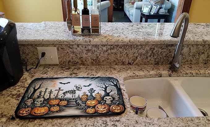 Caroline's Treasures DAC2269DDM Pet Cemetery Spooky Halloween Dish Drying Mat Absorbent Dish Drying Mat Pad for Kitchen Counter Dish Drainer Mat for Countertop 14 x 21 Multicolor
