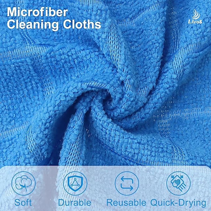 LIVOS Microfiber Cleaning Cloth Roll - 80 Pack Reusable Paper Towels Microfiber Towels for Cars Super Absorbent Lint Free Cleaning Rags for House Kitchen Window-Check Blue 11.5x11.5