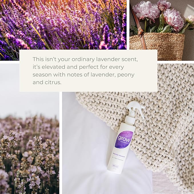 Grow Fragrance Scented Fabric and Room Air Freshener Spray - Certified Non-Toxic 100% Plant-Based Essential Oils - 5 oz (Lavender Blossom 2-Pack)