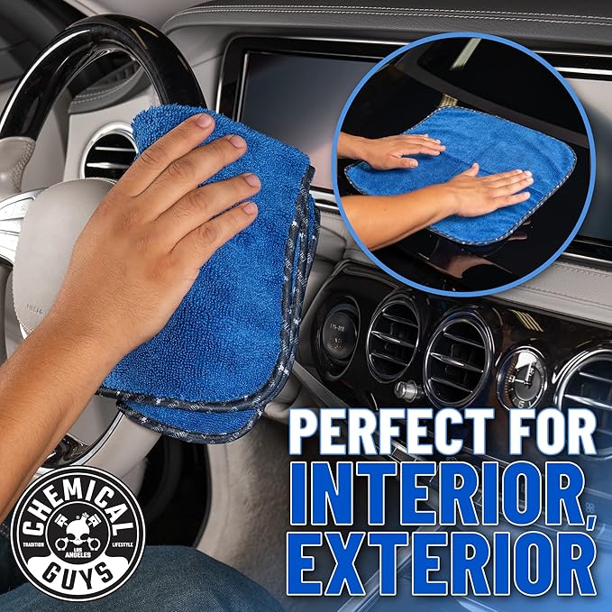 Chemical Guys Professional Grade Premium Microfiber Towels for Cars Blue 16 x 16 Ultra-Soft and Scratch-Free Car Detailing Cloths for Trucks Motorcycles and More - 12 Pack