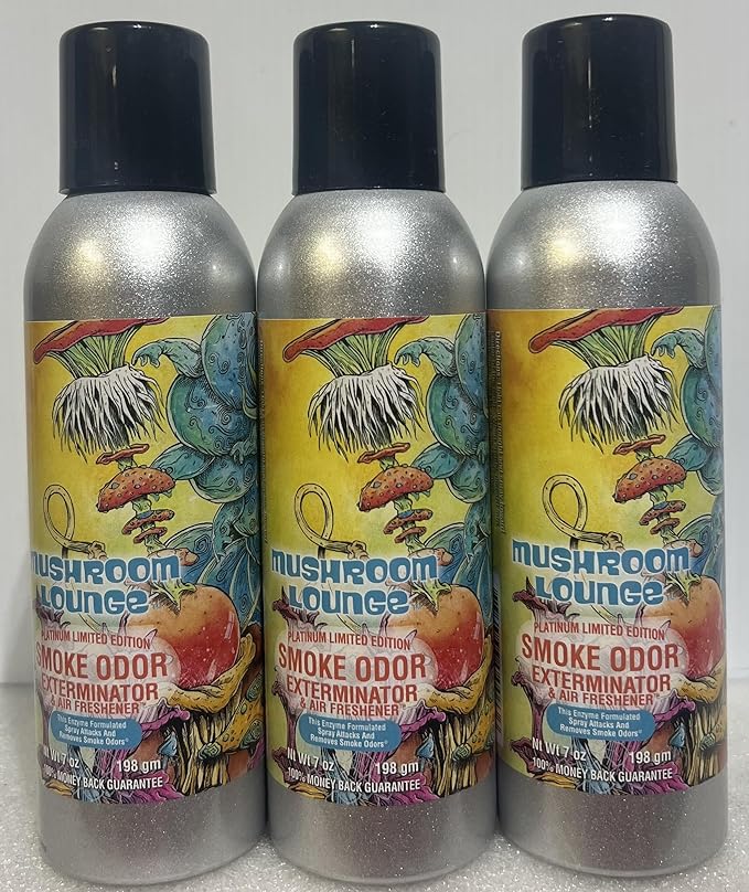 Smoke Odor Exterminator 198 gm/ 7 oz Large Spray Mushroom Lounge Set of Three Cans.