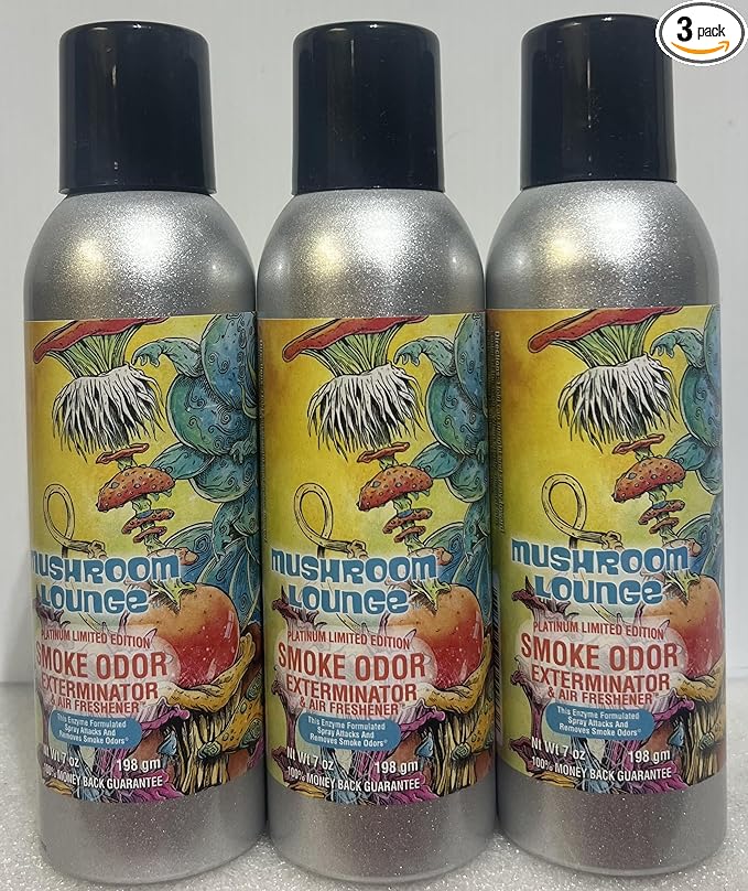 Smoke Odor Exterminator 198 gm/ 7 oz Large Spray Mushroom Lounge Set of Three Cans.